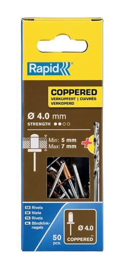 Rapid Rivet-Rivet cuivre ø4.0 x 10 mm + foret , lot de 50