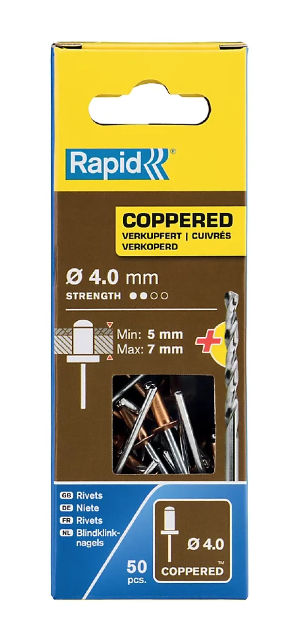 Rapid Rivet-Rivet cuivre ø4.0 x 10 mm + foret , lot de 50
