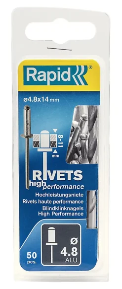Rapid Rivet-Rivets aveugles alu haute performance Ø4.8x14mm + foret de perçage, 50 pièces