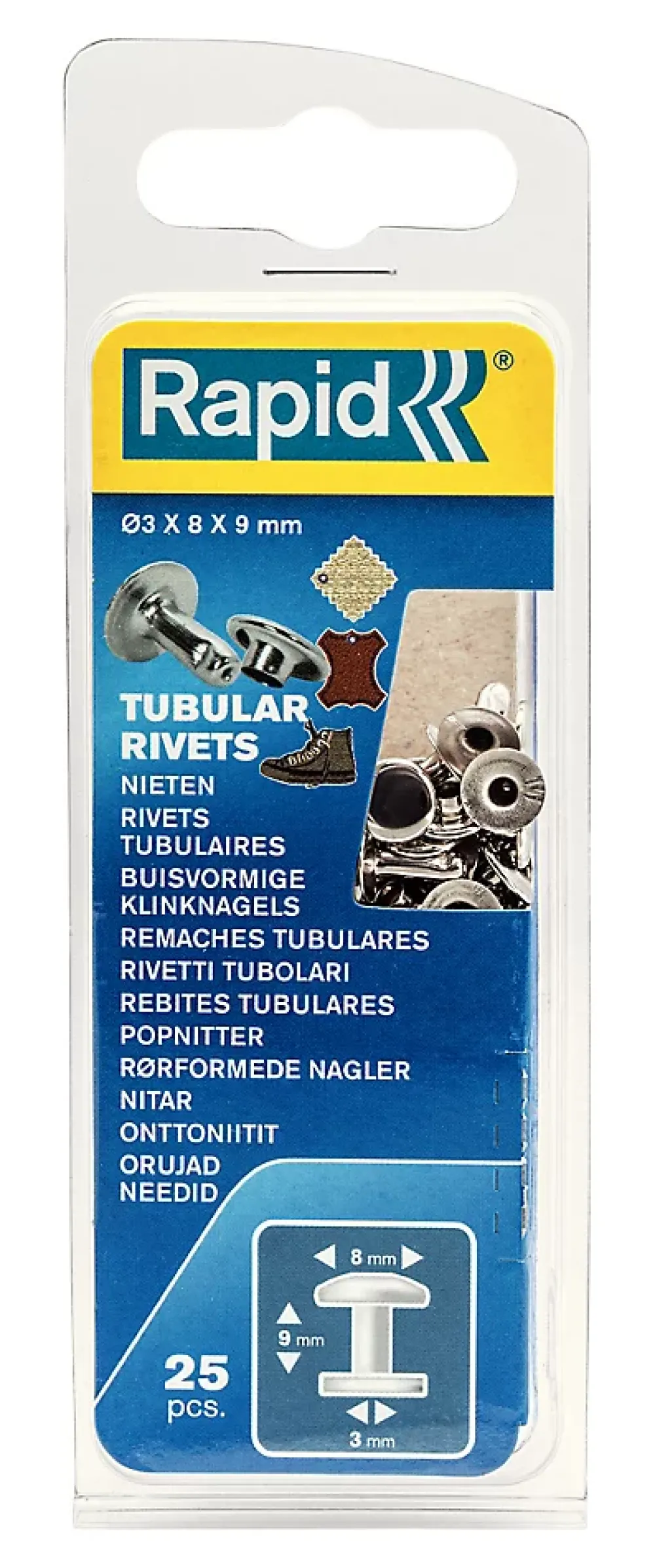 Rapid Rivet-Rivets tubulaires 8 x 3 x 9mm, lot de 25 pièces