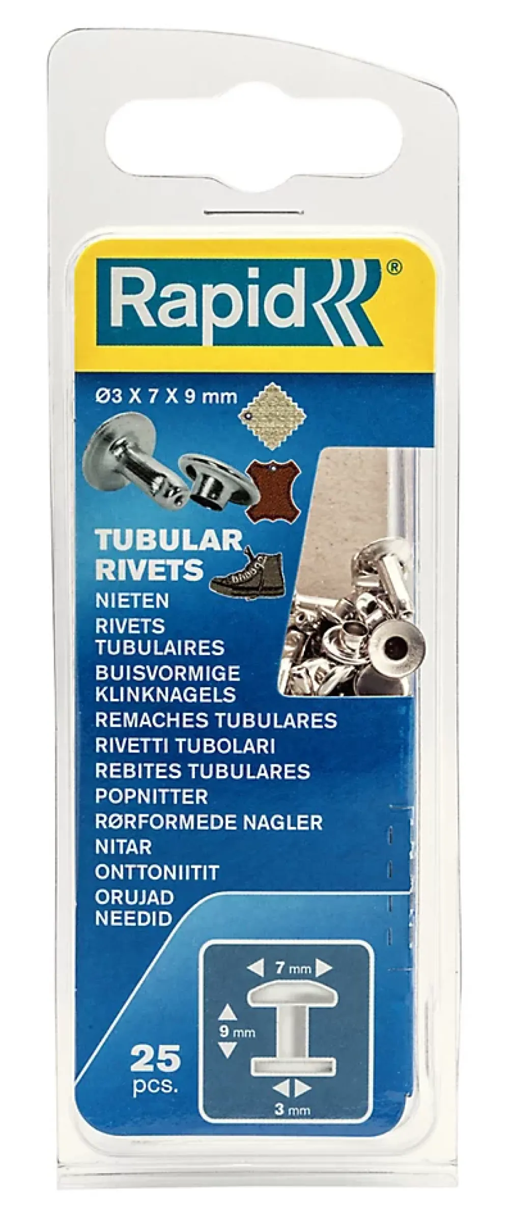 Rapid Rivet tubulaire vendu par 25 5000414 en acier Ø 7 x L.9 mm Ø de la tige 3 mm
