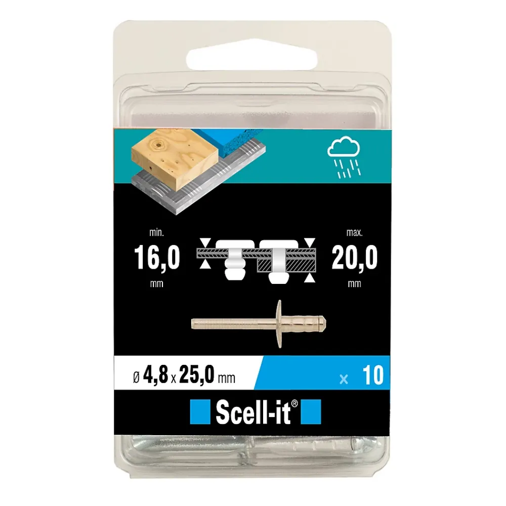 Scell-It Rivet ø4.8 x 25 mm tête large charge max 300kg, 10 pièces
