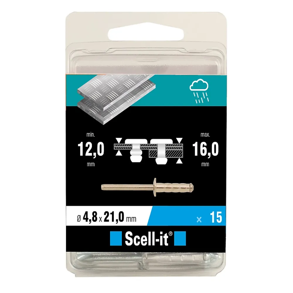 Scell-It Rivet ø4.8 x 21 mm tête plate charge max 300kg, 15 pièces