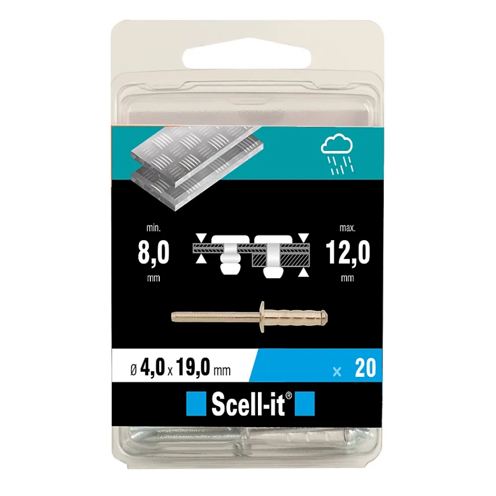 Scell-It Rivet-Rivet ø4 x 19 mm tête plate charge max 300kg, 15 pièces