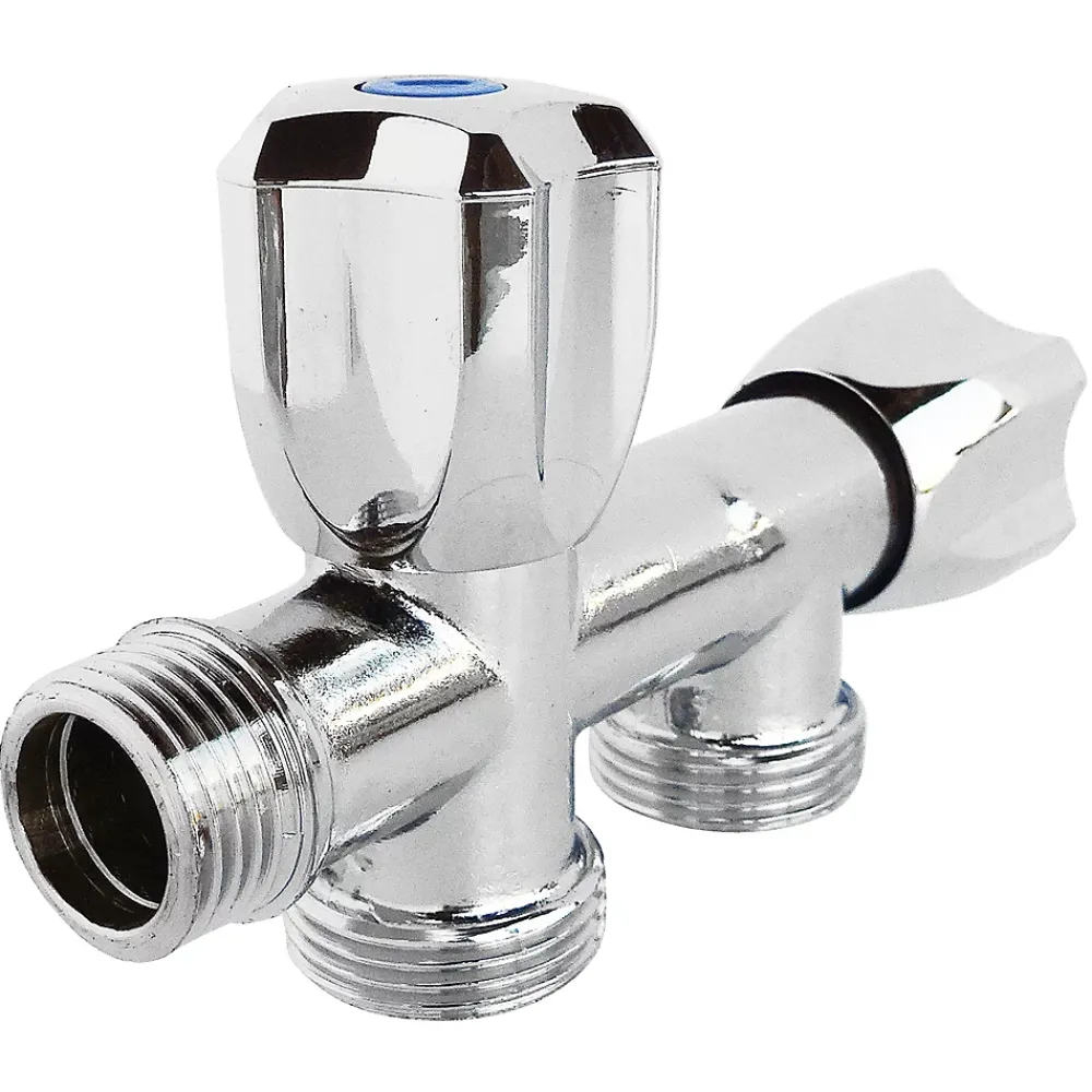 Somatherm for you Robinet à clapet à double sorties pour l'alimentation de 2 machines à laver, Entrée Mâle 1/2" - Double sortie Mâle 3/4"