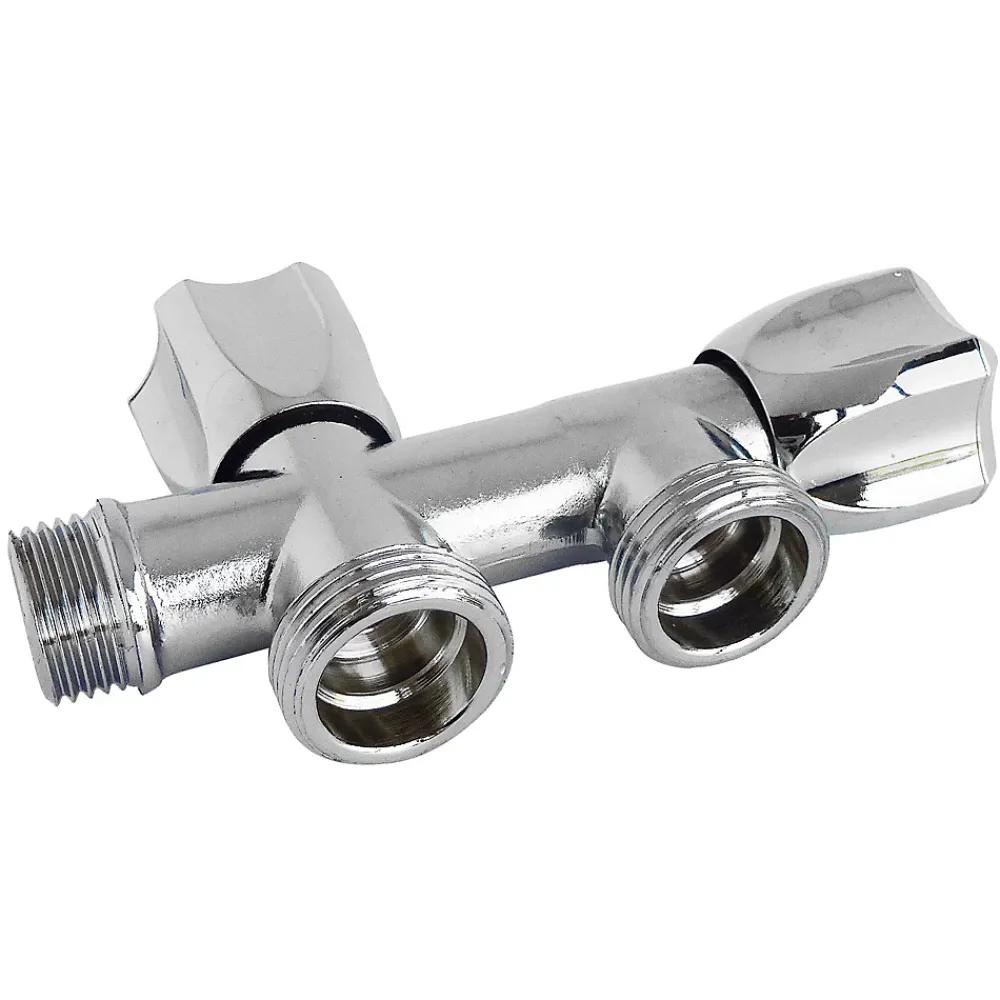 Somatherm for you Robinet à clapet à double sorties pour l'alimentation de 2 machines à laver, Entrée Mâle 1/2" - Double sortie Mâle 3/4"