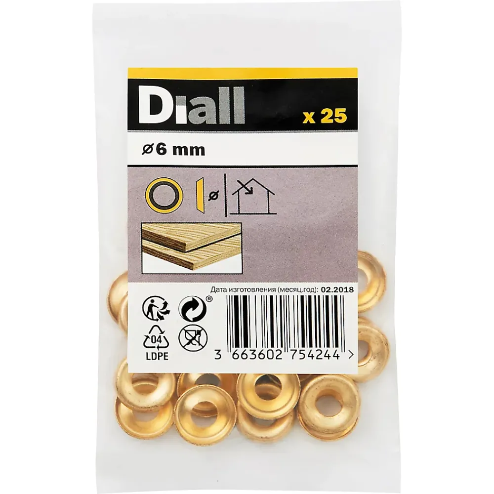 Diall Rondelle-Rondelles cuvettes en laiton ø 6mm - 25 pièces