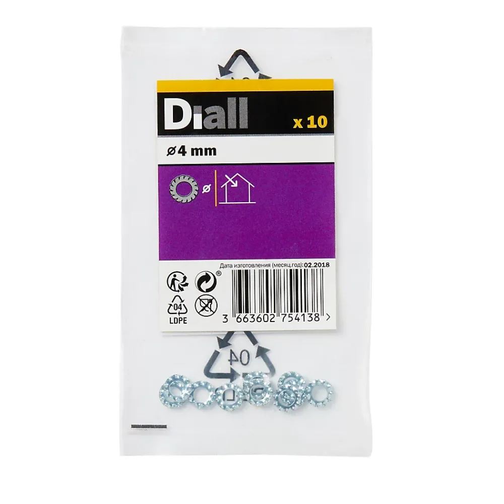 Diall Rondelle-Rondelles dentelée en acier au carbone ø 4mm - 10 pièces