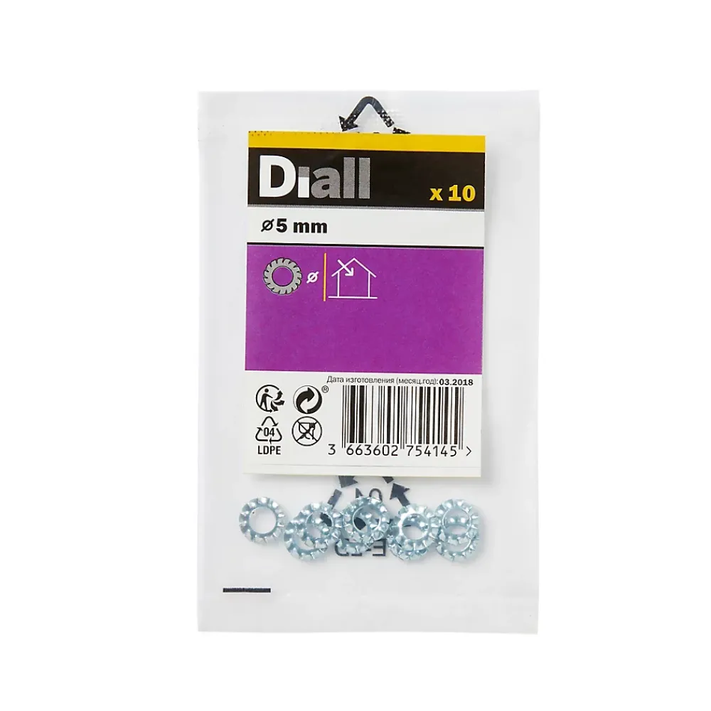 Diall Rondelle-Rondelles dentelée en acier au carbone ø 5mm - 10 pièces