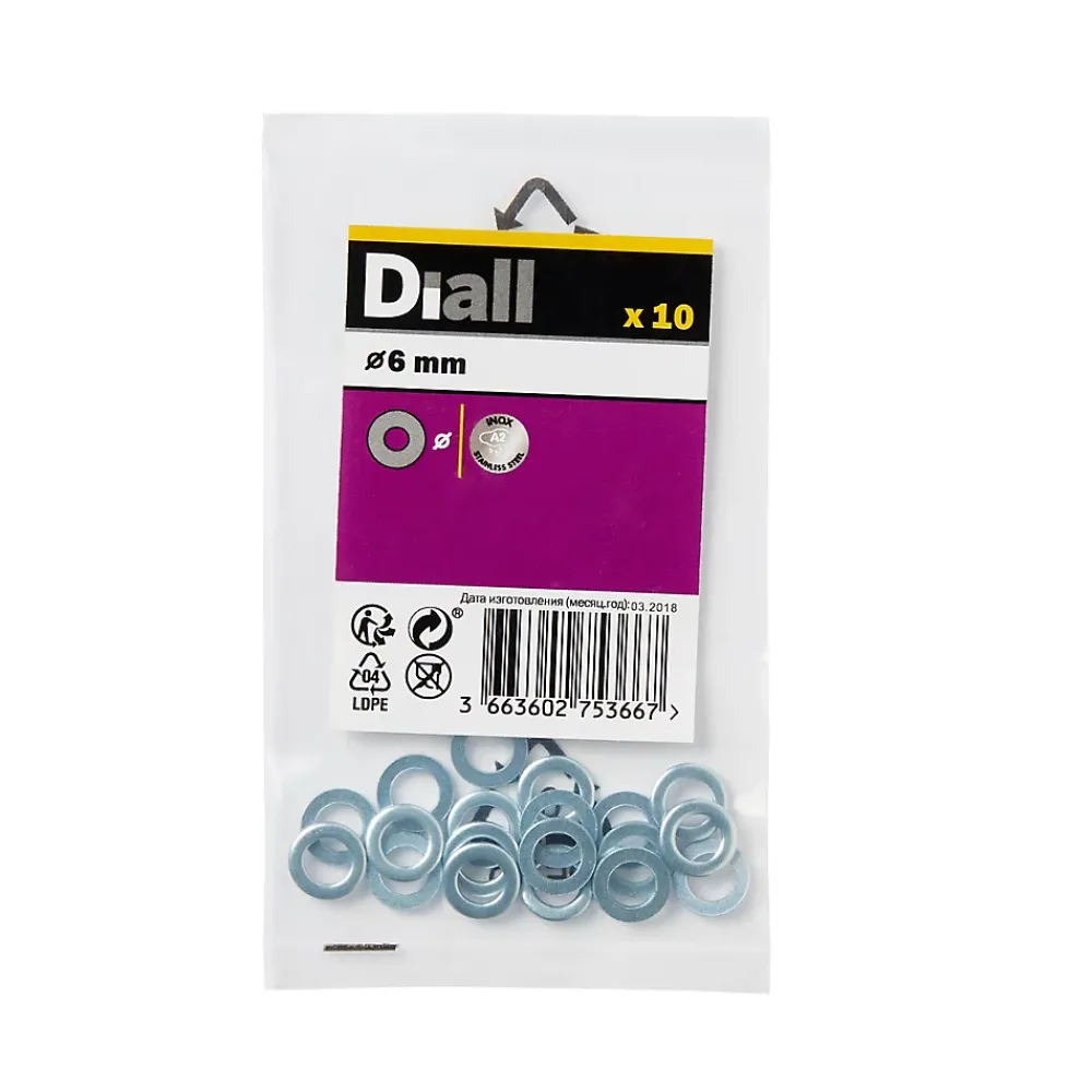 Diall Rondelle-Rondelles plates de taille moyenne en acier inoxydable A2 ø 6mm - 10 pièces