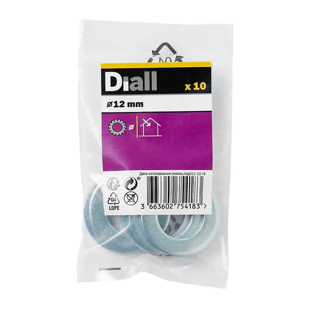 Diall Rondelle-Rondelles plates en acier au carbone ø 12mm - 10 pièces.