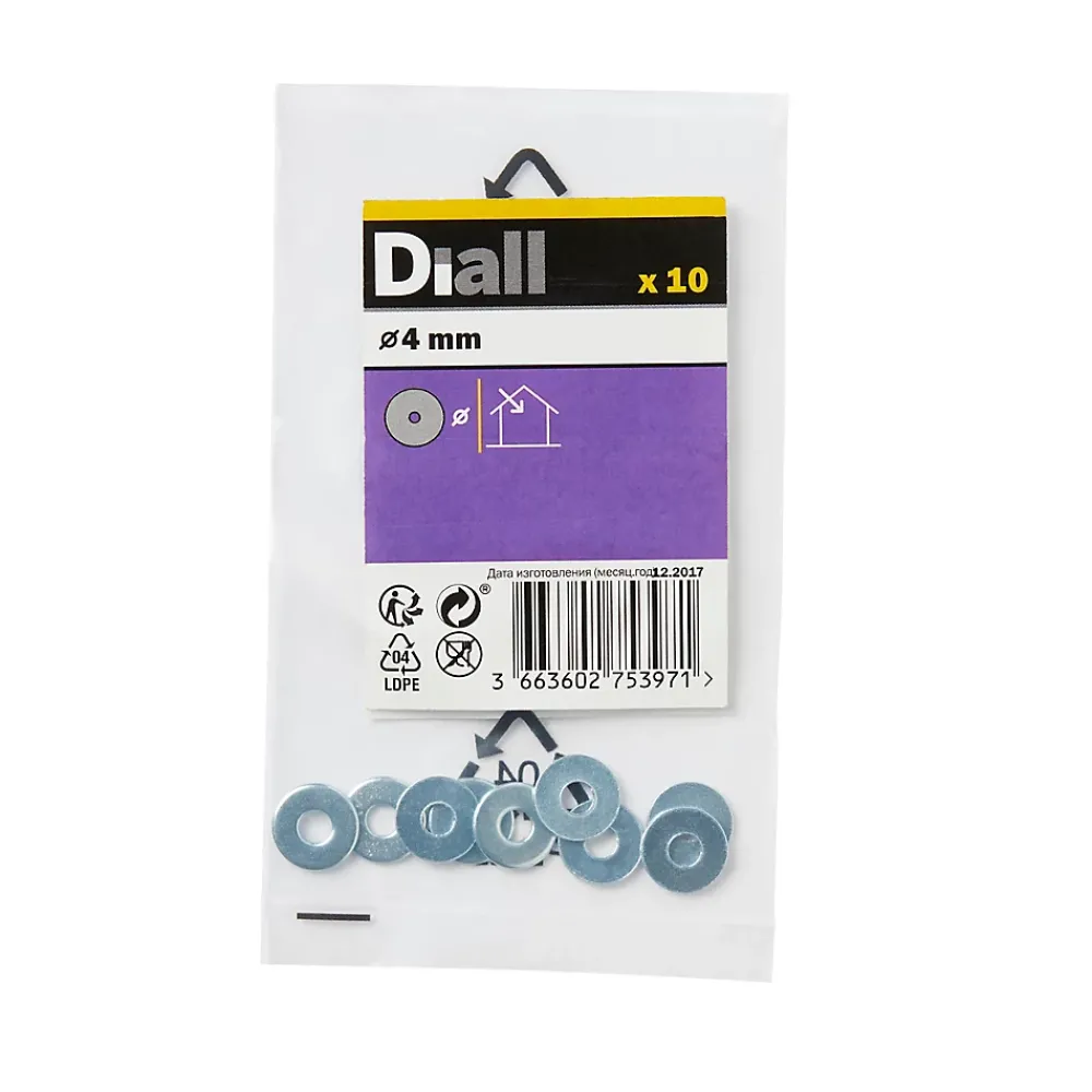 Diall Rondelles plates larges de réparation en acier au carbone ø 4mm - 10 pièces