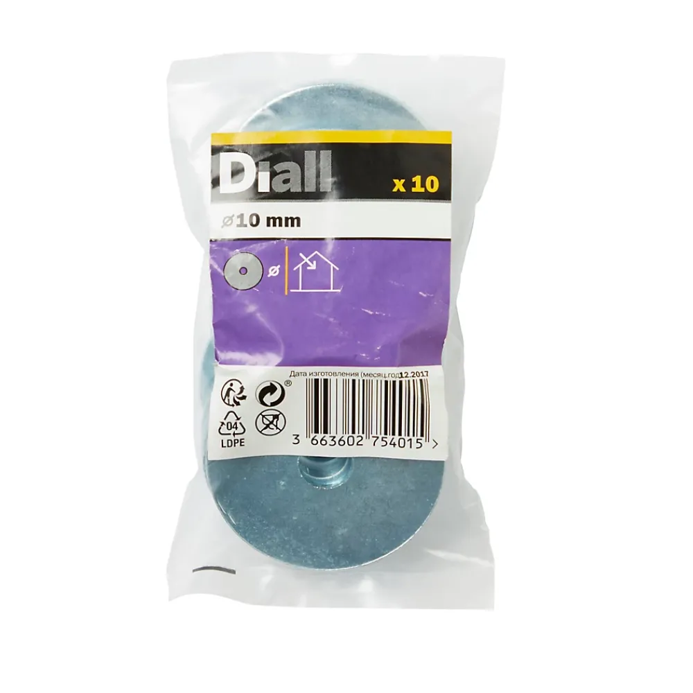 Diall Rondelles plates larges de réparation en acier au carbone ø 10mm - 10 pièces