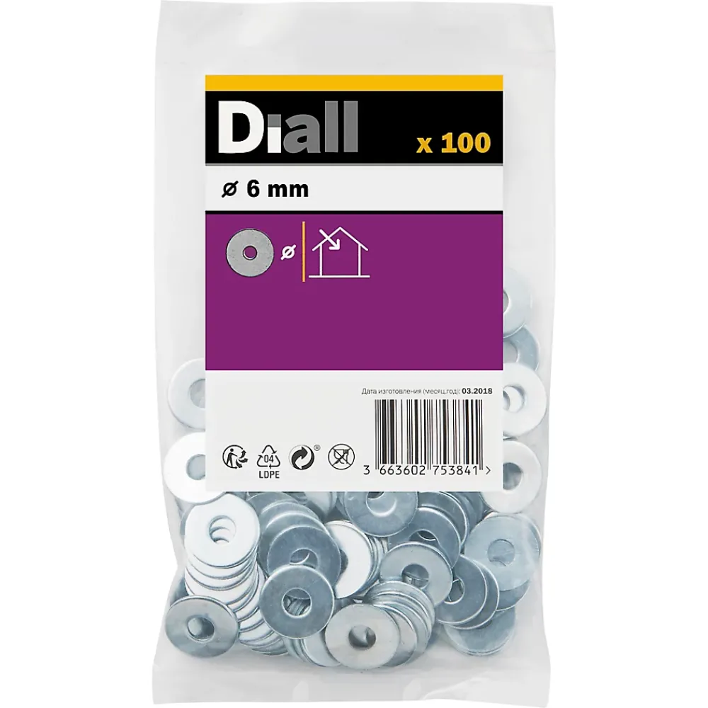 Diall Rondelles plates larges en acier au carbone ø 6mm - 100 pièces