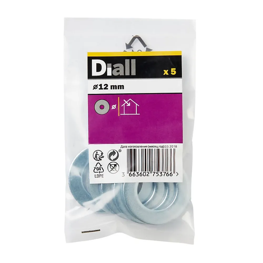 Diall Rondelle-Rondelles plates larges en acier au carbone ø 12mm - 5 pièces