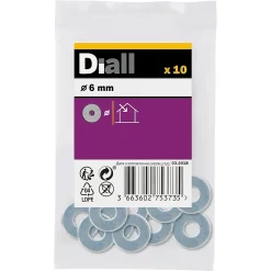 Diall Rondelle-Rondelles plates larges en acier au carbone ø 6mm - 10 pièces