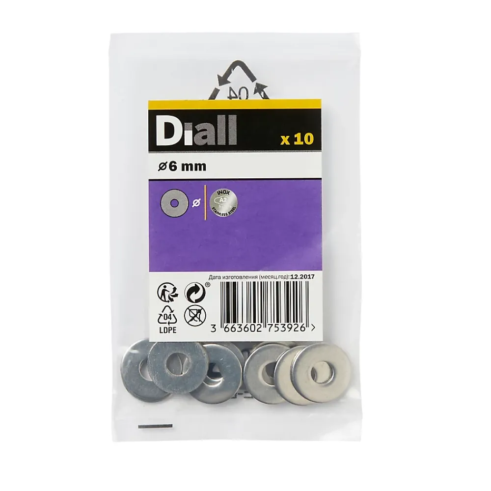 Diall Rondelles plates larges en inox ø 6mm - 10 pièces