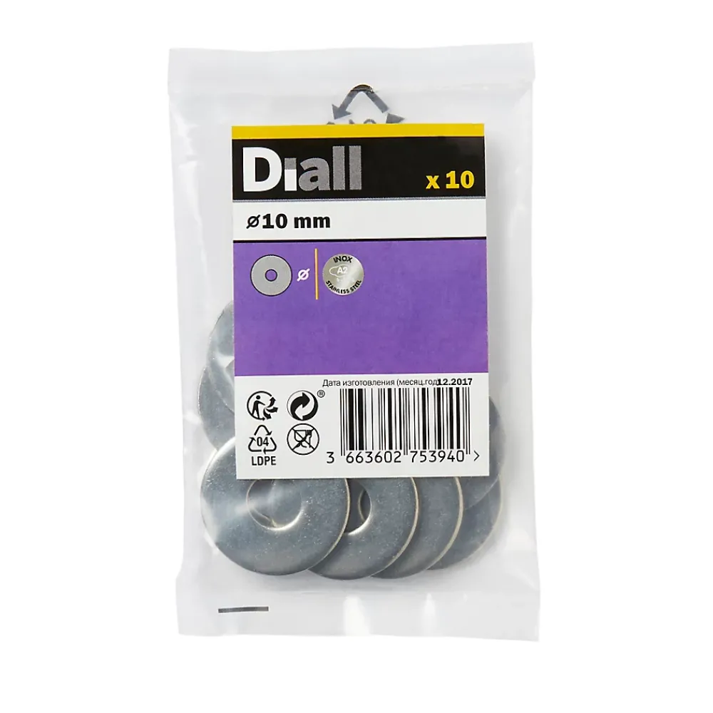 Diall Rondelles plates larges en inox ø 10mm - 10 pièces