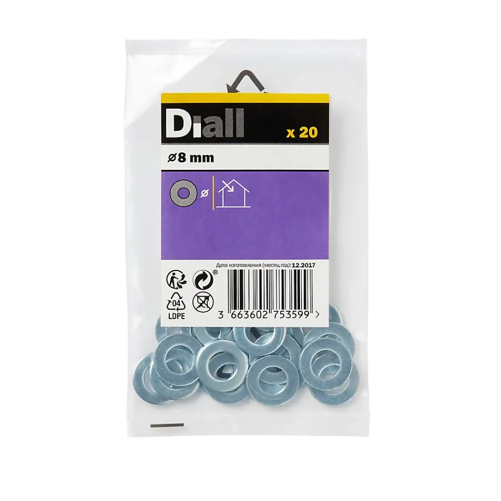 Diall Rondelles plates moyennes en acier au carbone ø 8mm - 20 pièces