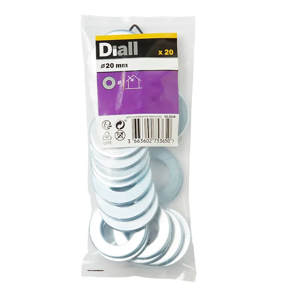 Diall Rondelles plates moyennes en acier au carbone ø 20mm - 20 pièces
