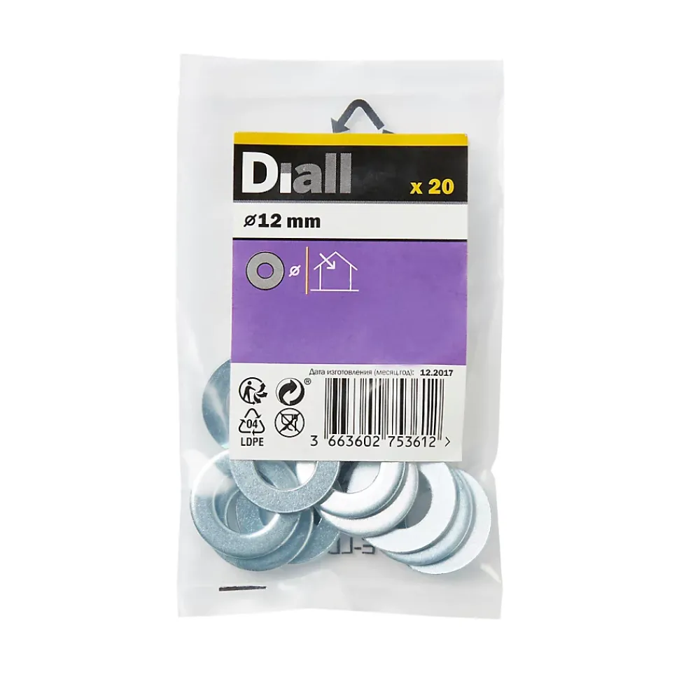 Diall Rondelle-Rondelles plates moyennes en acier au carbone ø 12mm - 20 pièces