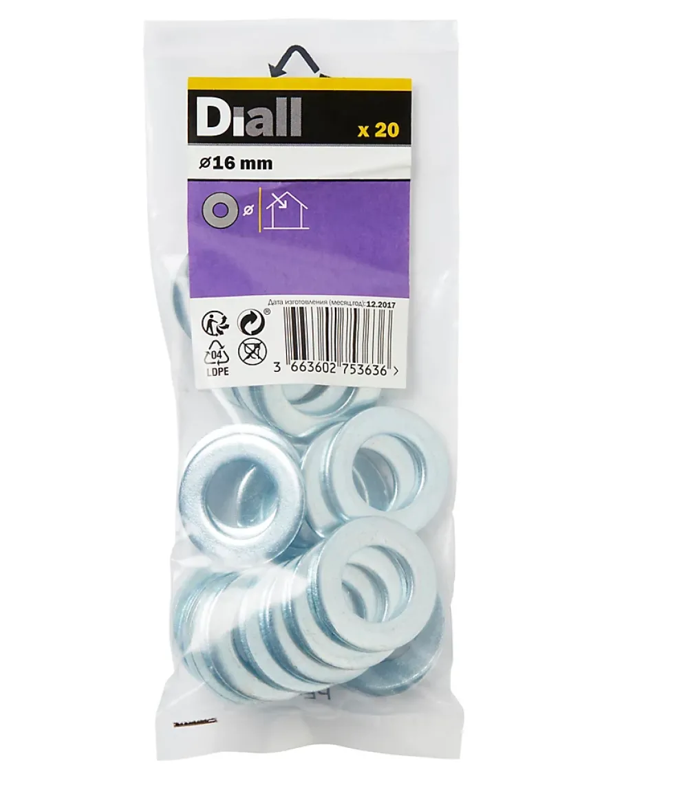 Diall Rondelle-Rondelles plates moyennes en acier au carbone ø 16mm - 20 pièces