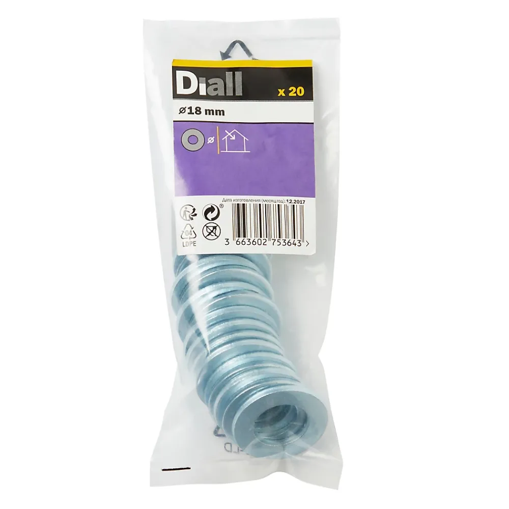 Diall Rondelles plates moyennes en acier au carbone ø 18mm - 20 pièces