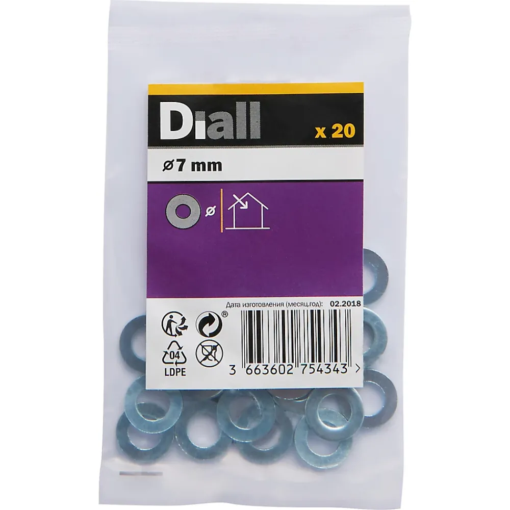 Diall Rondelles plates standard en acier au carbone ø 7mm - 20 pièces