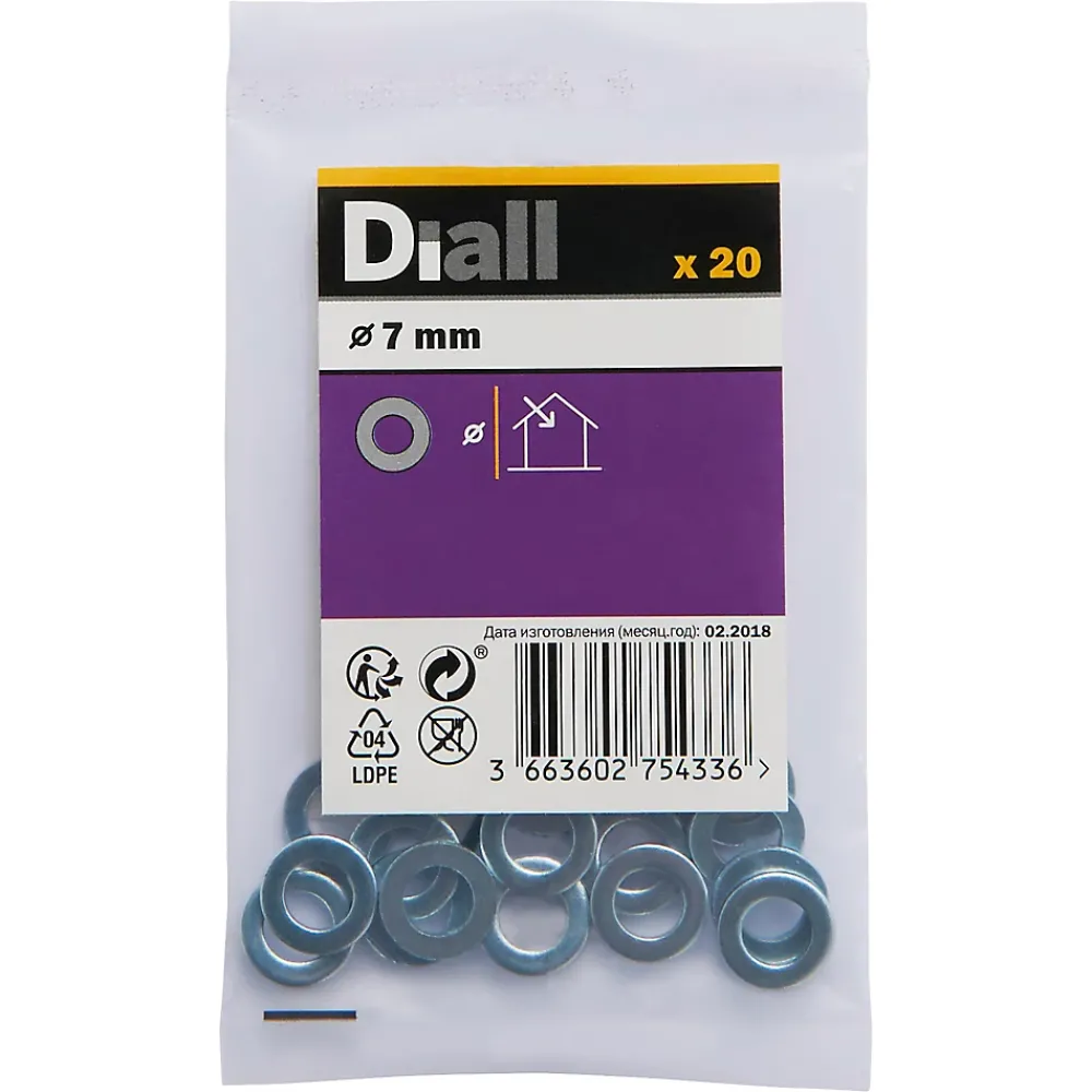 Diall Rondelles plates étroites en acier au carbone ø 7mm - 20 pièces