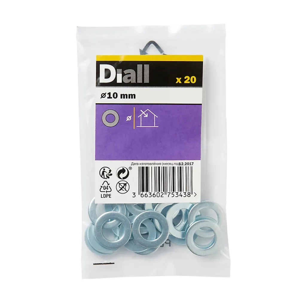 Diall Rondelle-Rondelles plates étroites en acier au carbone ø 10mm - 20 pièces
