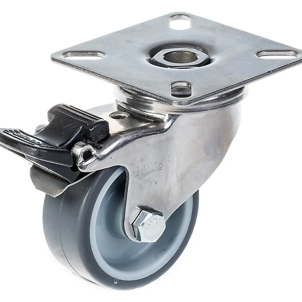 Blickle Roulette Et Roue-Roue 50mm 2" en acier inoxydable caoutchouc gris, pivotante avec frein, 40kg