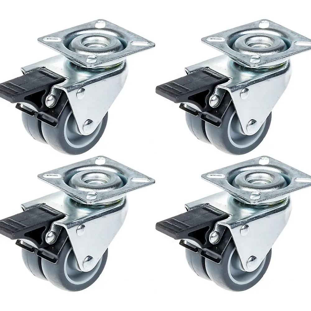 Parnells Roulette double 50mm 2" caoutchouc gris pivotante avec frein capacité 280kg, jeu de 4