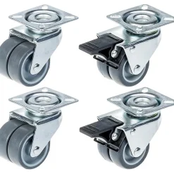 Parnells Roulette Et Roue-Roulette double 50mm 2" caoutchouc gris pivotante et frein capacité 280kg, jeu de 4