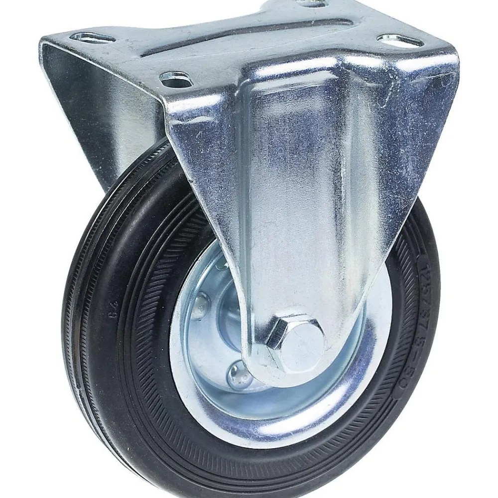 Parnells Roulette fixe de 125 mm avec caoutchouc noir sur roue centrale en acier embouti