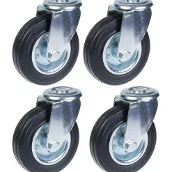 Parnells Roulette 125mm 5" à bandage caoutchouc, pivotante, forte capacité de 480kg, jeu de 4