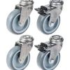 Parnells Roulette 75mm 3" en acier inoxydable, caoutchouc gris, pivotante et avec frein, 240kg, jeu de 4