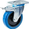 Parnells Roulette pivotante/frein de 100 mm avec caoutchouc élastique bleu sur roue centrale en nylon