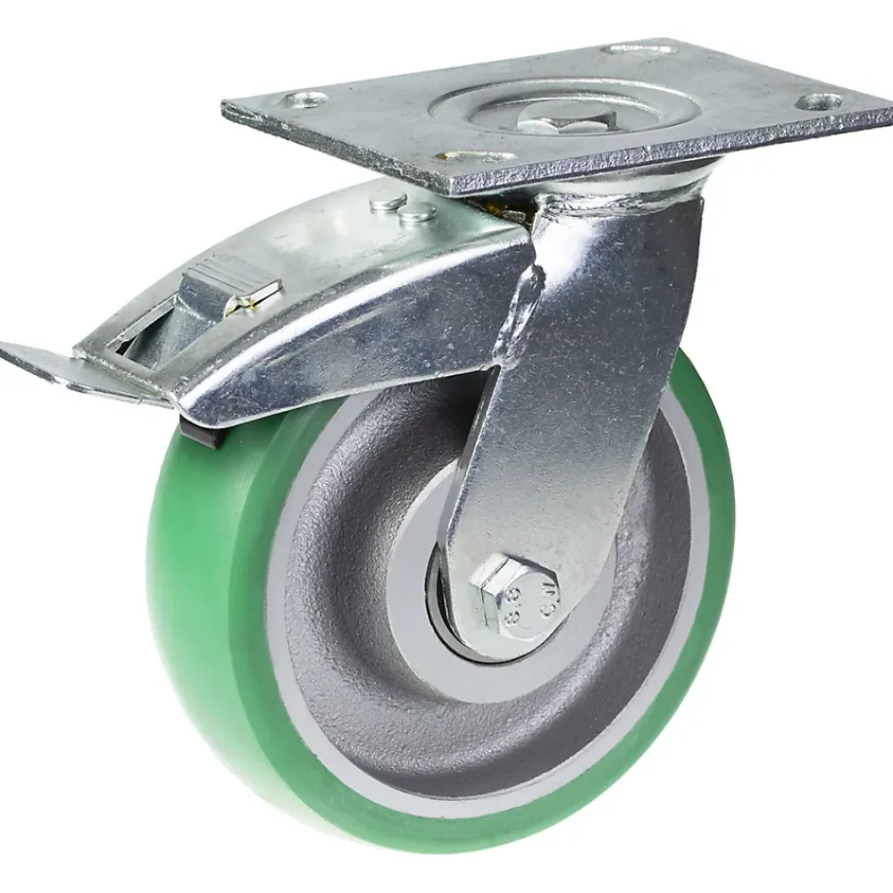 Parnells Roulette Et Roue-Roulette pivotante/frein de 160mm avec polyuréthane élastique convexe vert sur fonte ce