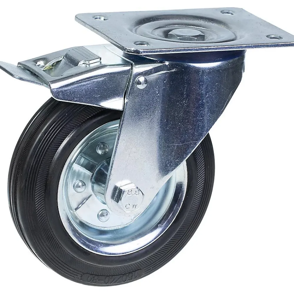 Parnells Roulette Et Roue-Roulette pivotante/frein de 160 mm en caoutchouc noir sur roue centrale en acier embouti