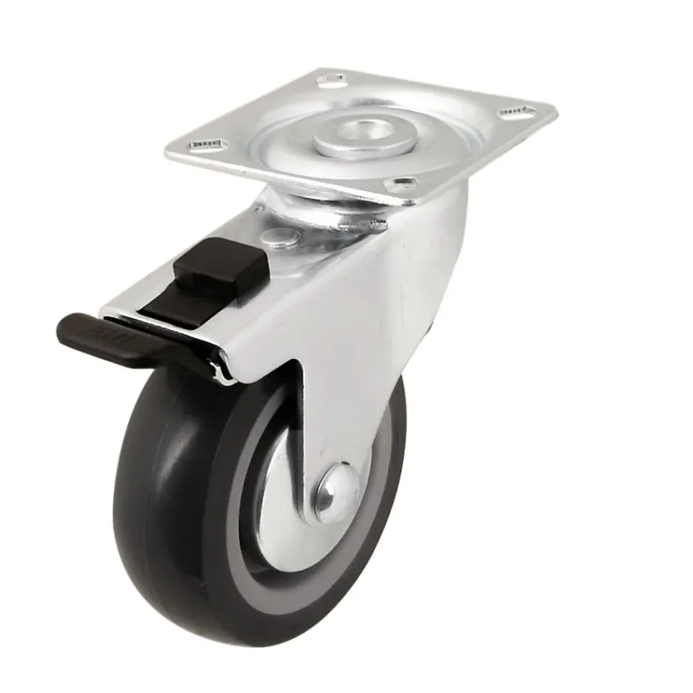 Roulette Et Roue-Roulette pivotante sur plaque grise ø7.5 cm avec freins, charge max 60 kg