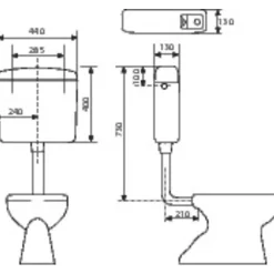 Regiplast Réservoir WC - REGI FLO - - Double débit - Semi-bas