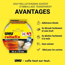 UHU Ruban adhésif d'emballage Rollafix transparent 66 x 50 mm