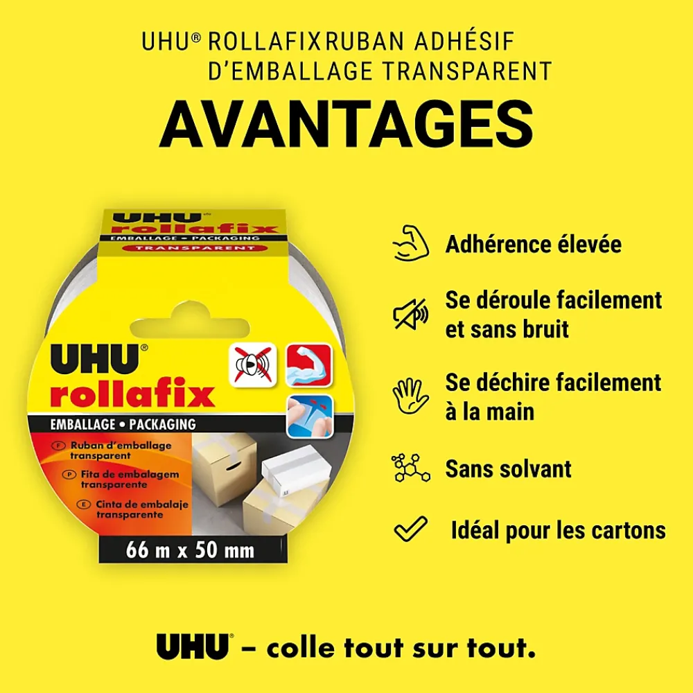 UHU Ruban adhésif d'emballage Rollafix transparent 66 x 50 mm