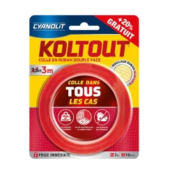 Cyanolit Ruban adhésif double face Koltout Express 3 m x 19 mm + 20%