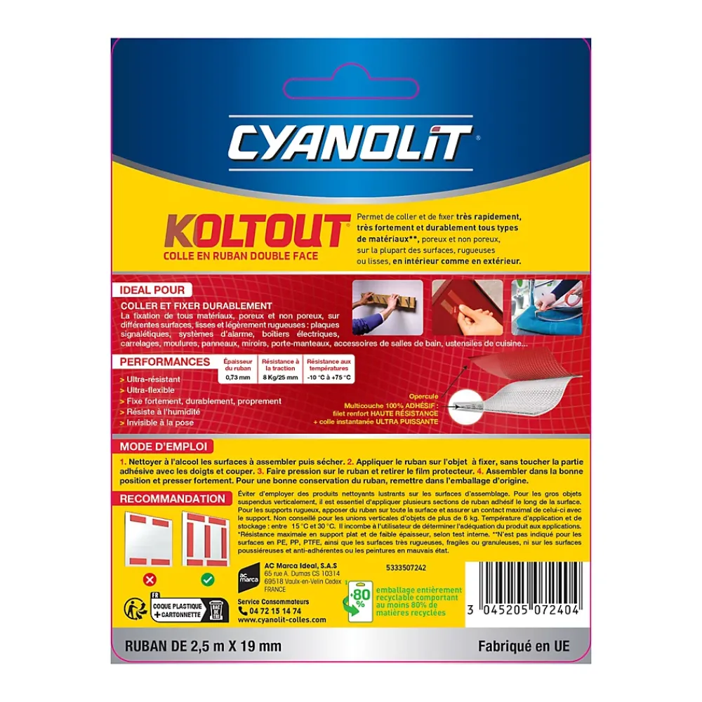 Cyanolit Ruban Adhésif-Ruban adhésif double face Koltout Express 2,5 m x 19 mm