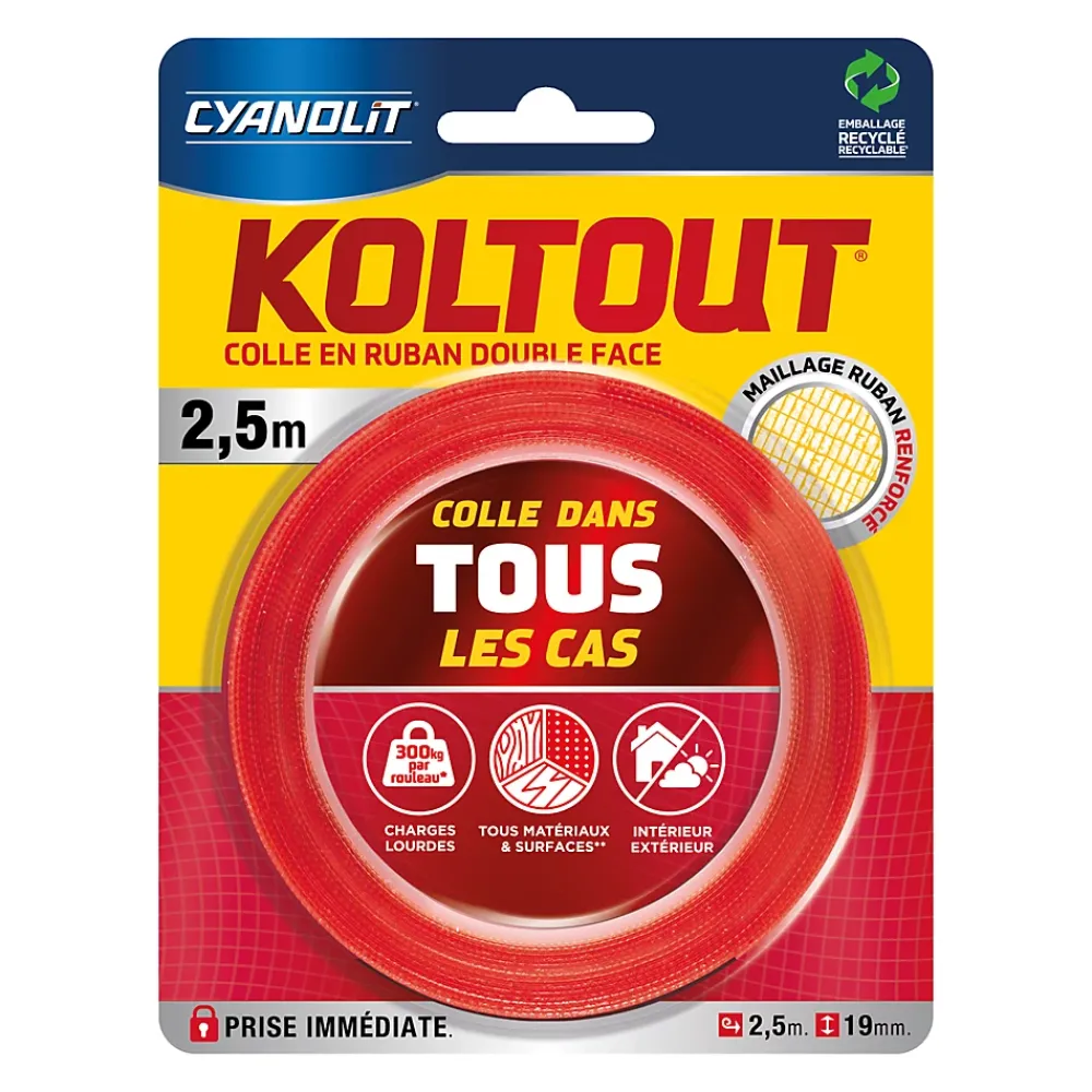 Cyanolit Ruban Adhésif-Ruban adhésif double face Koltout Express 2,5 m x 19 mm