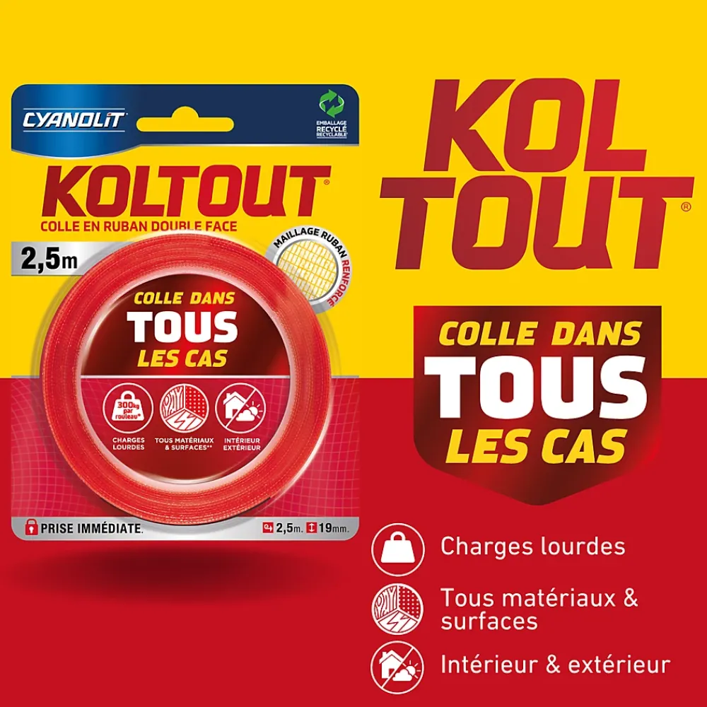 Cyanolit Ruban Adhésif-Ruban adhésif double face Koltout Express 2,5 m x 19 mm