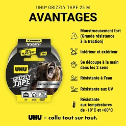 UHU Ruban adhésif Grizzly tape gris 25m
