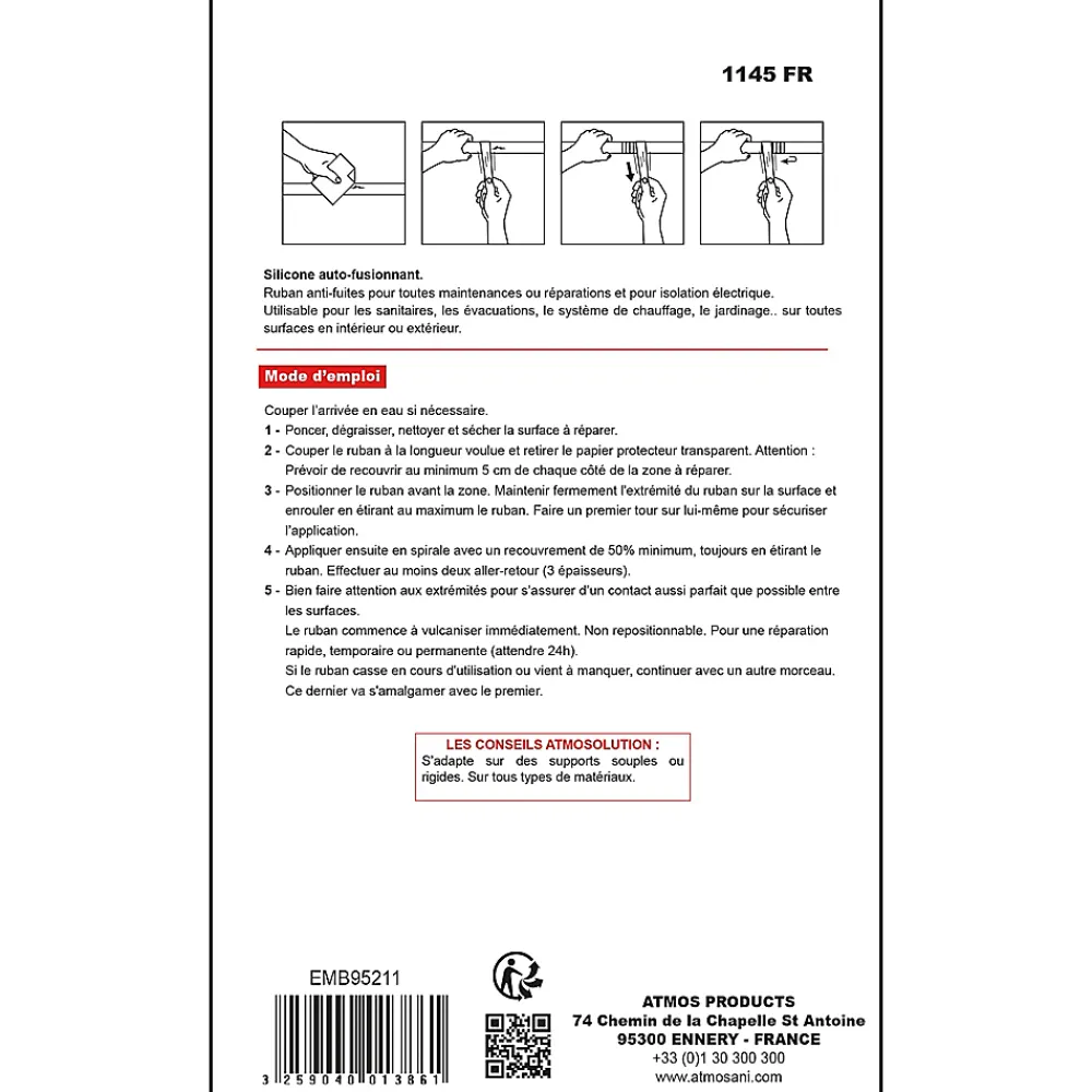 Atmos Ruban Isolant Électrique-Ruban anti-fuites Extrême Tape rouge 3m