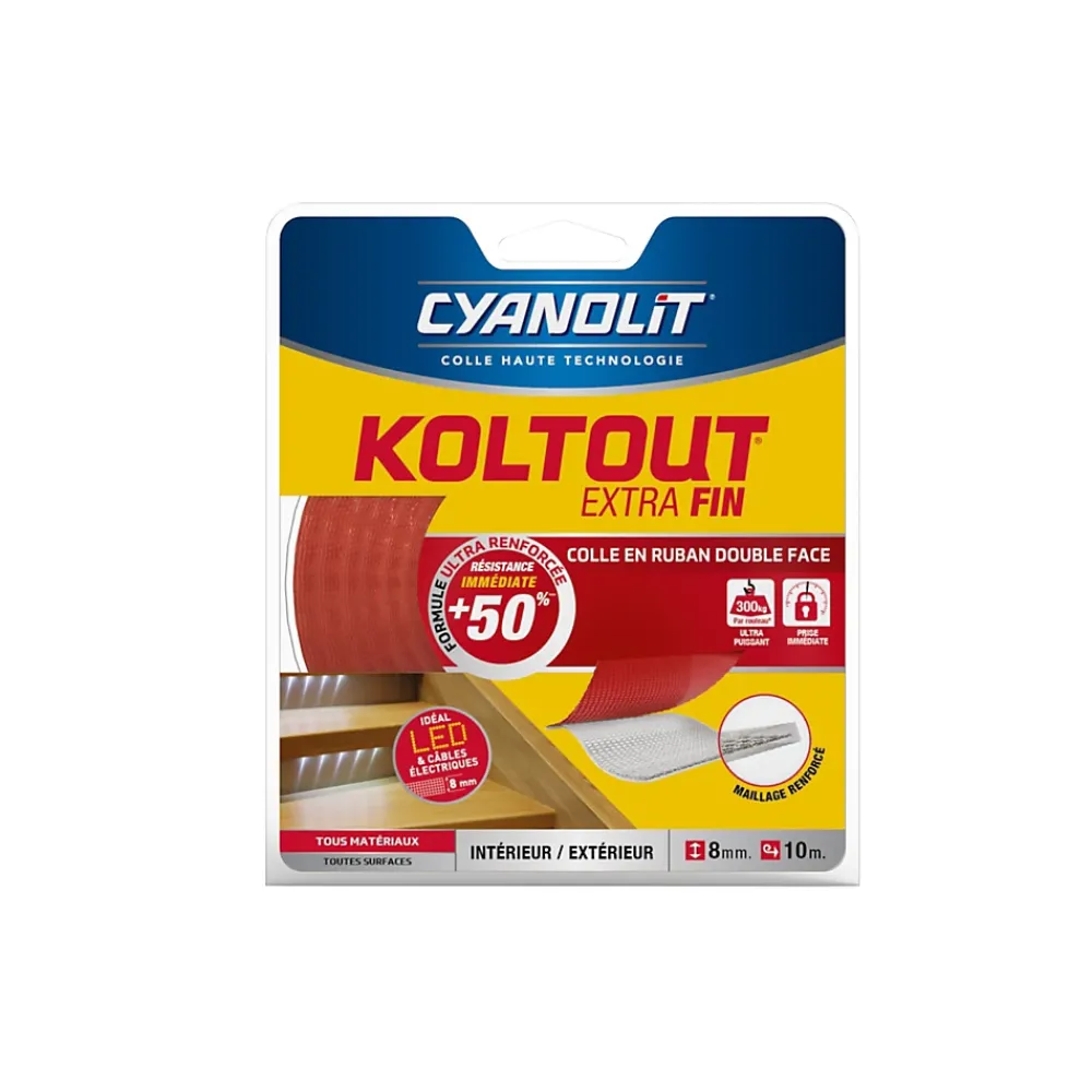 Cyanolit Ruban Adhésif-Ruban colle Koltout extra fin h. 8 mm x l. 10 m